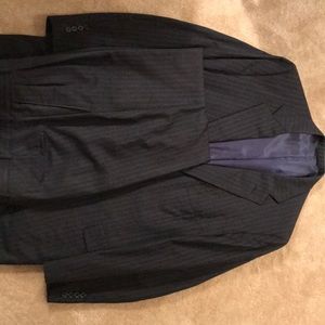 Dark blue suit w light blue pin strips